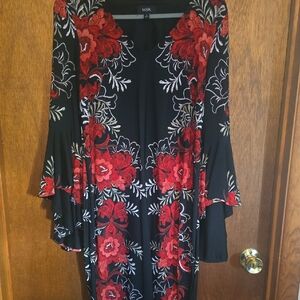 MSK Black Dress with Red Floral Design